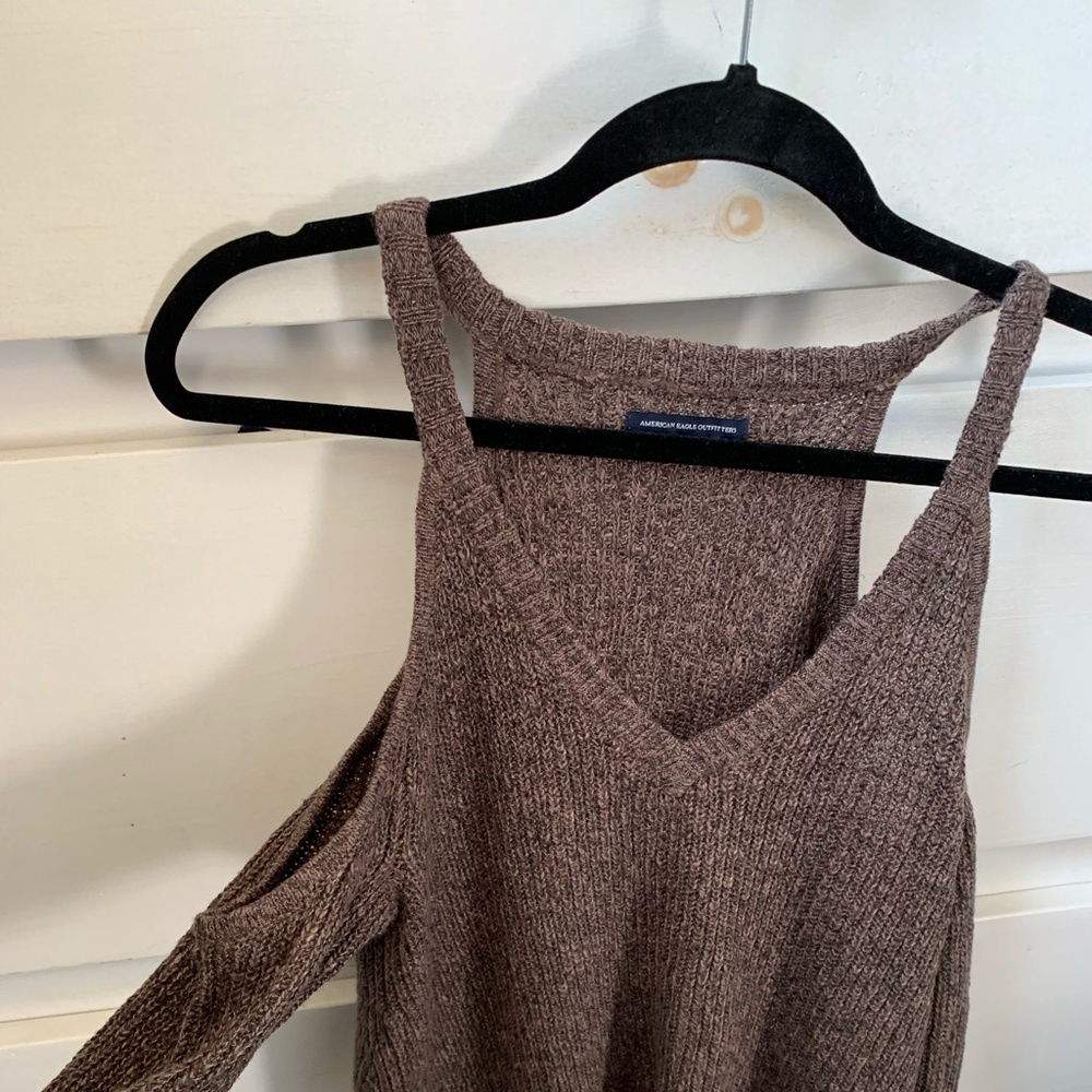Brown cold shoulder sweater